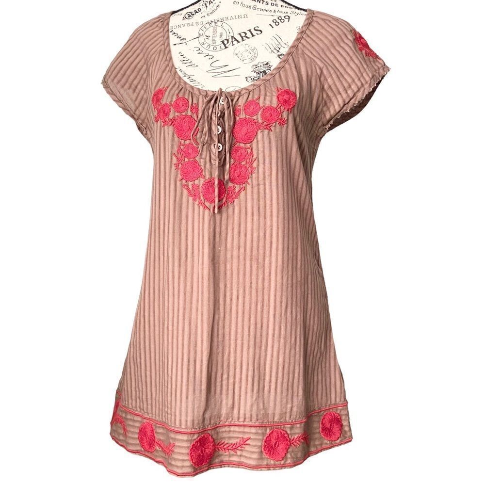 Free People Embroidered Tunic Top In Color Brown in Size 6